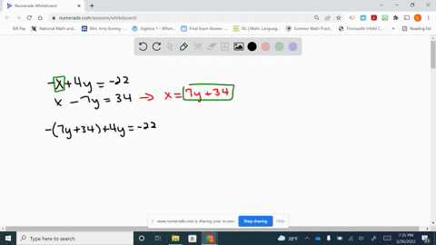 solve-each-system-by-using-the-substitution-method-leftbeginarrayrr-x4-y-22-x-7-y-34endarrayright