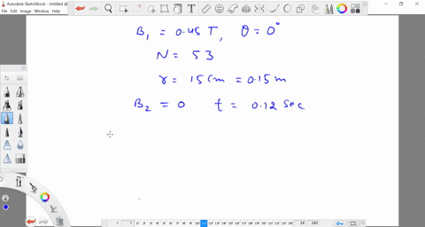 a-045-t-magnetic-field-is-perpendicular-to-a-circular-loop-of-wire-with-53-turns-and-a-radius-of-15-
