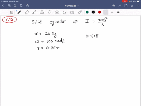 a-solid-cylinder-of-mass-20-mathrmkg-rotates-about-its-axis-with-angular-speed-100-mathrmrad-mathrms
