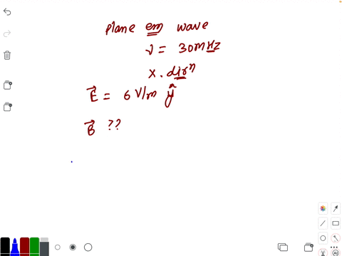 a-plane-em-wave-of-frequency-30-mathrmmhz-travels-in-free-space-along-the-x-direction-the-electric-f