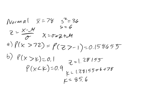 scores-on-an-examination-are-assumed-to-be-normally-distributed-with-mean-78-and-variance-36-a-what