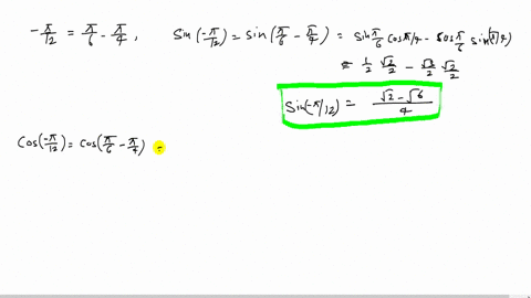 find-the-exact-values-of-the-sine-cosine-and-tangent-of-the-angle-fracpi12fracpi6-fracpi4