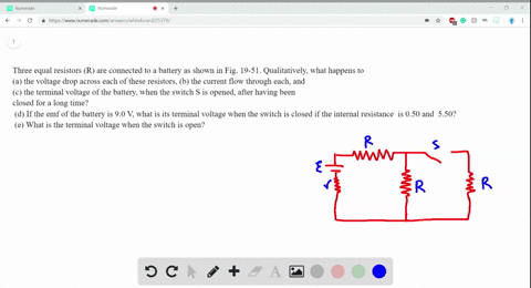iii-three-equal-resistors-r-are-connected-to-a-battery-as-shown-in-fig-19-51-qualitatively-what-happ