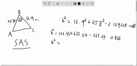solve-each-triangle-using-the-law-of-cosines-beginaligned-text-side-c-258-mathrmmi-angle-b-30circ-te