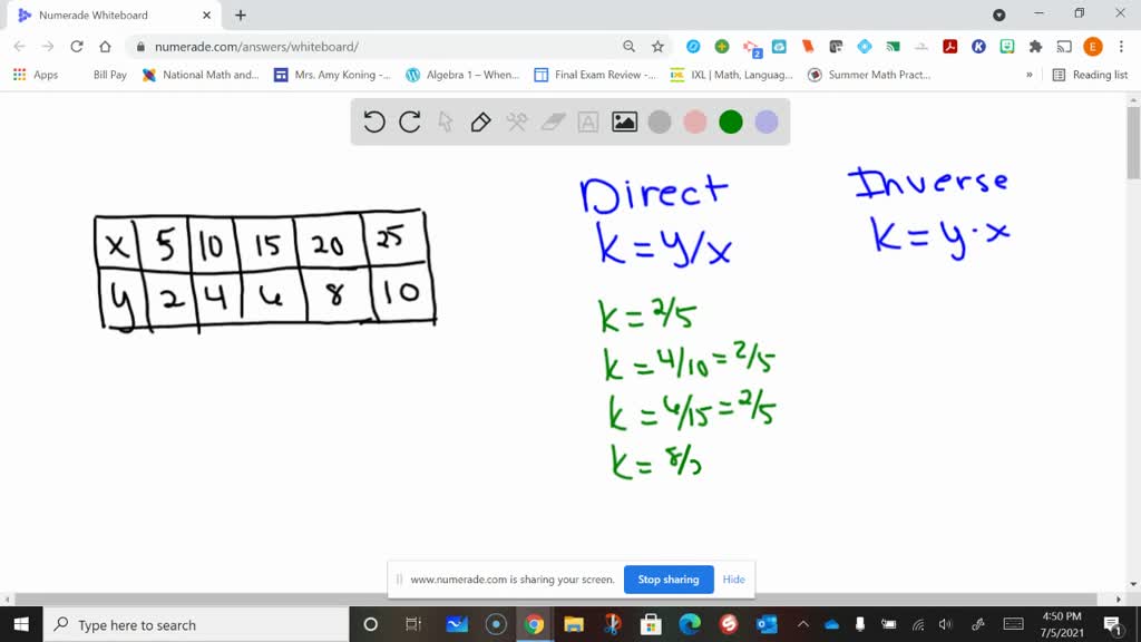 Solved Determine Si El Modelo De Variación Es De La Forma Y K X O Y K X Y Encuentre K A