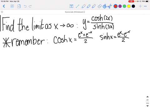 find-the-limit-of-the-function-as-x-rightarrow-infty-fraccosh-2-xsinh-3-x-4