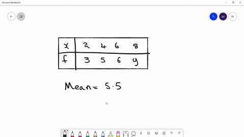 beginarraylllll-hline-mathrmx-2-4-6-8-hline-mathrmf-3-5-6-mathrmy-hline-endarray-the-mean-of-the-abo