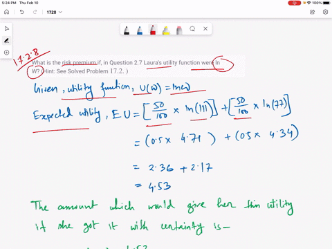 what-is-the-risk-premium-if-in-question-27-lauras-utility-function-were-ln-w-hint-see-solved-problem