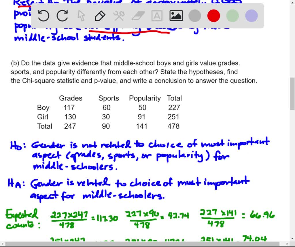 SOLVED: Which Is More Important: Grades, Sports, or Popularity? 478 middle  school (grades 4 to 6 ) students from three school districts in Michigan  were asked whether good grades, athletic ability, or