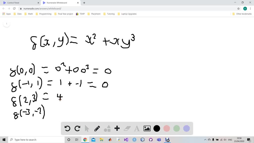 Find The Specific Function Values F x Y x 2 x Y 3 A F 0 0 B F 1 