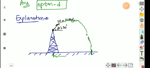 a-ball-is-thrown-from-the-top-of-a-tower-with-an-initial-velocity-of-10-mathrmm-mathrms-at-an-angle-