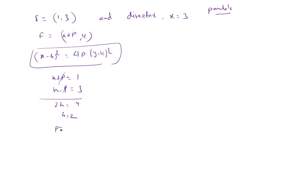 Solved Find An Equation For The Conic Section With The Given Properties The Parabola With Focus