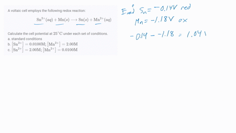 a-voltaic-cell-employs-the-following-redox-reaction-mathrmsn2a-qmathrmmns-longrightarrow-mathrmsns-2