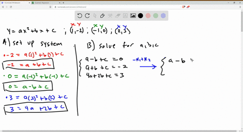 a-parabola-ya-x2b-xc-passes-through-the-three-points-1-2-10-and-23-a-write-down-a-system-of-three--3
