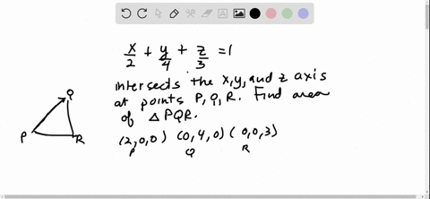 the-plane-fracx2fracy4fracz31-intersects-the-x-y-and-z-axes-in-points-p-q-and-r-find-the-area-of-the