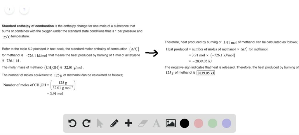 SOLVED:How much heat is produced by combustion of 125 g of methanol ...