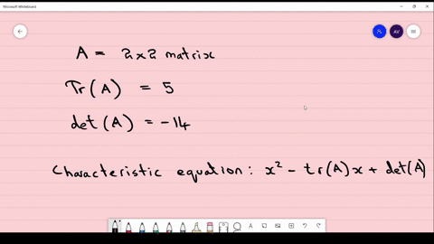 if-a-is-a-2-times-2-matrix-with-operatornametr-a5-and-operatornamedet-a-14-what-are-the-eigenvalue-2