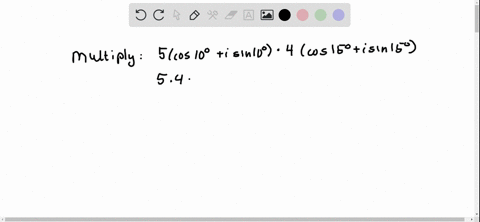 multiply-5leftcos-10circi-sin-10circright-cdot-4leftcos-15circi-sin-15circright-a-9leftcos-150circi-