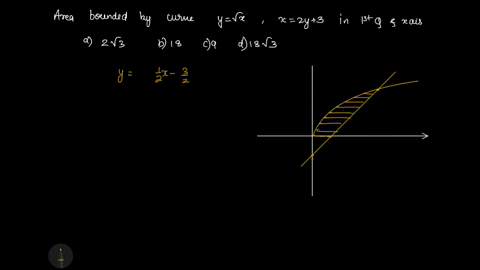the-area-bounded-by-the-curves-ysqrtx-x2-y3-in-the-first-quadrant-and-x-axis-is-a-2-sqrt3-b-18-c-9-d