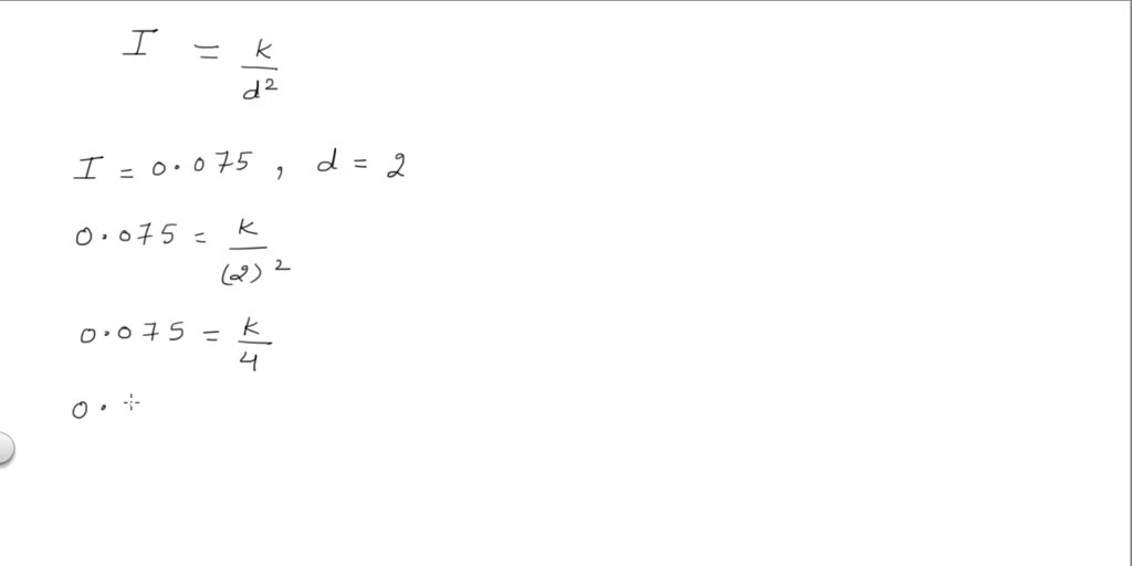 SOLVEDThe intensity I of light (measured in footcandles) varies inversely with the square of