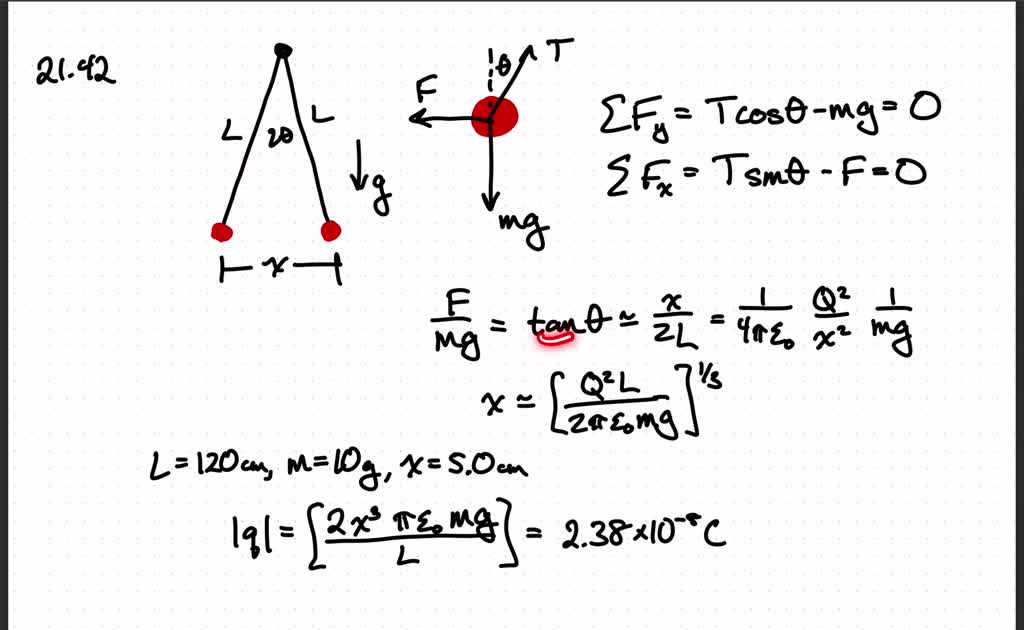 Solved In Fig Two Tiny Conducting Balls Of Identical Mass M And Identical Charge Q Hang From Nonconducting Threads Of Length L If L 1 M M 0 030 Kg And The