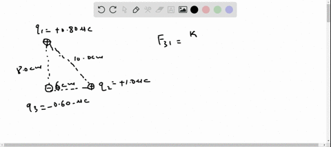 three-point-charges-are-fixed-in-place-in-a-right-triangle-what-is-the-electric-force-on-the-060-mu-
