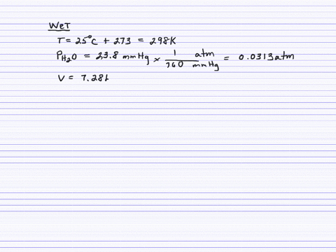 a-sample-of-oxygen-collected-over-water-at-25c-vapor-pressure-h2o-5-238-mm-hg-the-wet-gas-occupies-a