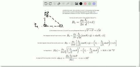 two-long-straight-wires-are-oriented-perpendicular-to-the-page-as-shown-in-flgure-22-50-the-current-