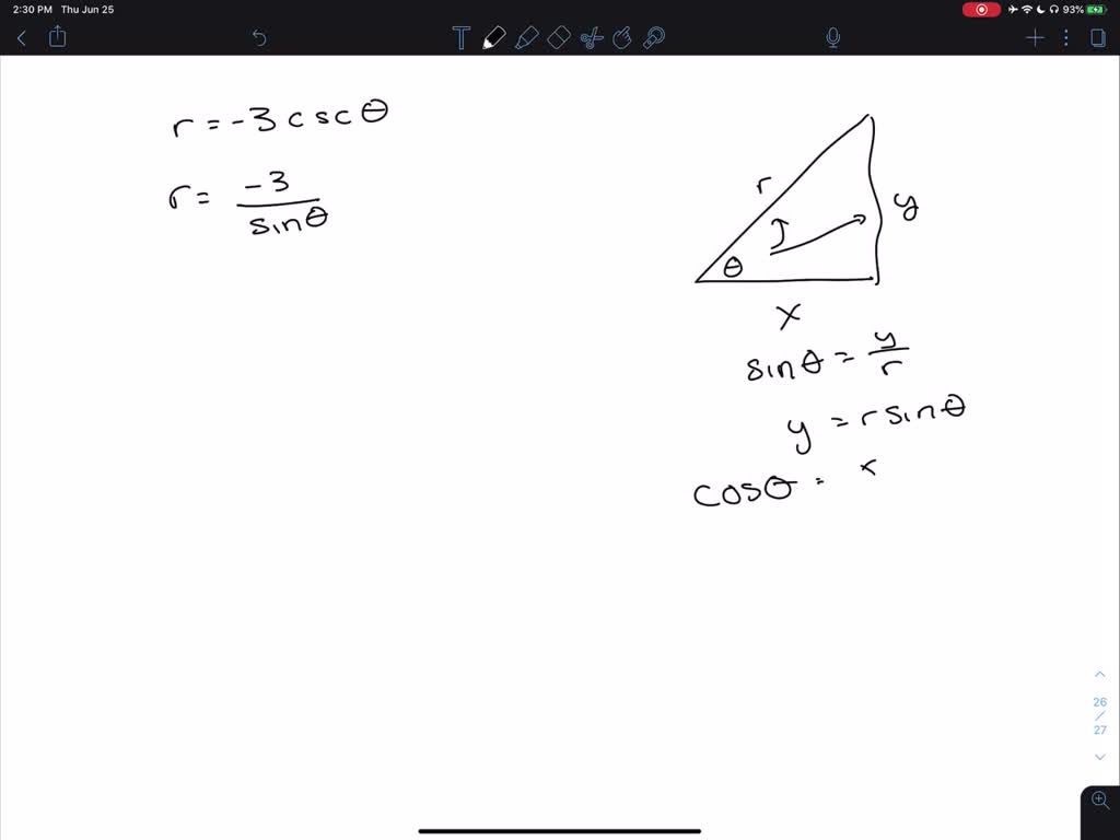 SOLVED:Convert to rectangular form and graph: r=-3 cscθ.