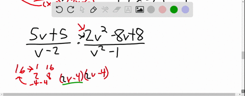 multiply-and-if-possible-simplify-frac5-v5v-2-cdot-frac2-v2-8-v8v2-1