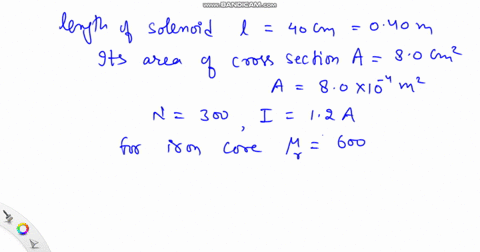 a-solenoid-is-40-mathrmcm-long-has-a-cross-sectional-area-of-80-mathrmcm2-and-is-wound-with-300-turn