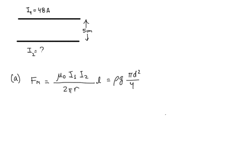 a-long-horizontal-wire-carries-a-current-of-48-mathrma-a-second-wire-made-of-100-mm-diameter-copper-