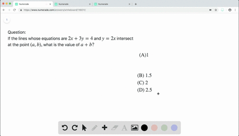 if-the-lines-whose-equations-are-2-x3-y4-and-y2-x-intersect-at-the-point-a-b-what-is-the-value-of-ab
