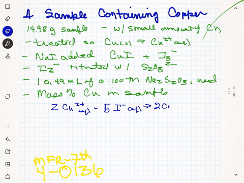 a-sample-weighing-1498-mathrmg-and-containing-a-small-amount-of-copper-was-treated-to-give-a-solutio