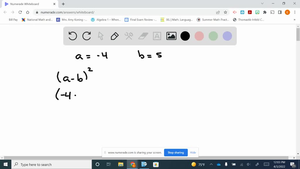 SOLVED:Evaluate Each Expression For A=-4 And B=5. (a-b)^2