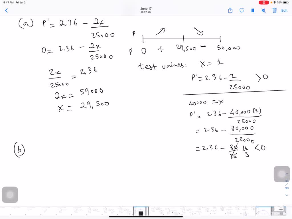 Solved Make A Decision Profit The Profit P Made By A Cinema From Selling X Bags Of Popcorn Can Be Modeled By P 2 36 X Frac X 2 25 000 3500 Quad 0 Leq X Leq 50 000 A Find The