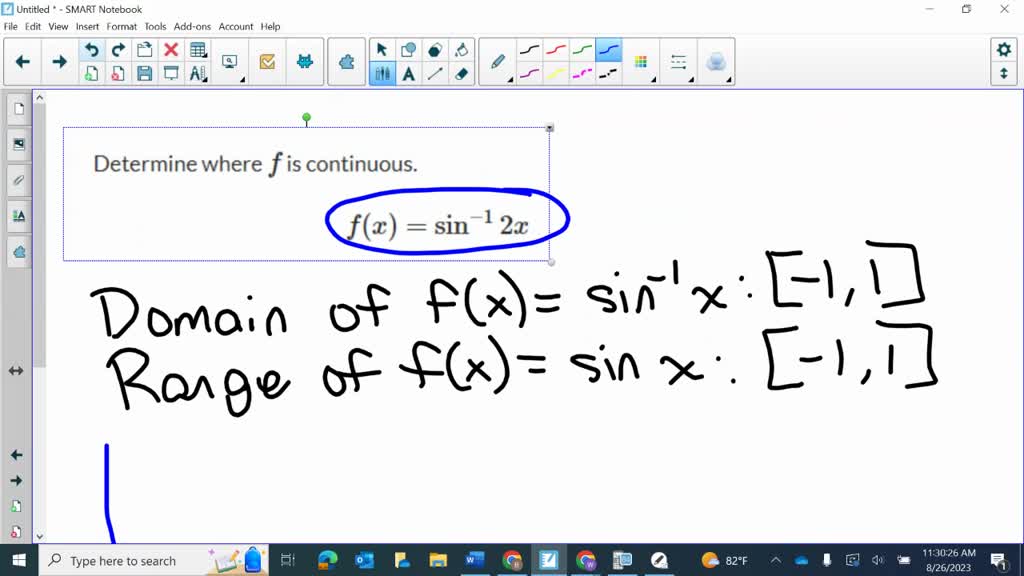 SOLVED:Determine where f is continuous. f(x)=sin^-1 2 x