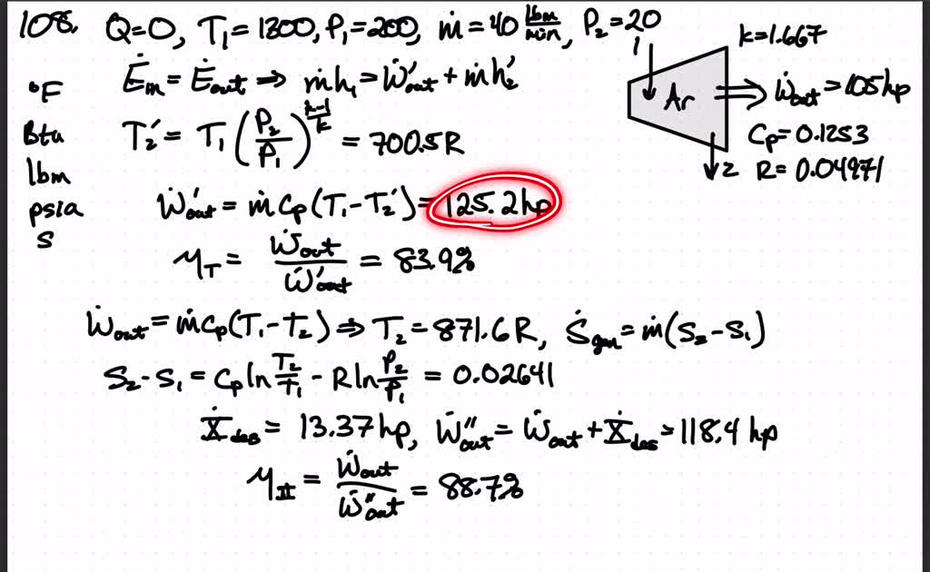 SOLVED Argon Gas Enters An Adiabatic Turbine At 1300 F And 200 Psia