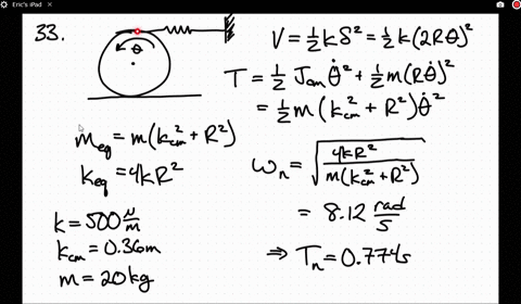 if-the-20-mathrmkg-wheel-is-displaced-a-small-amount-and-released-determine-the-natural-period-of-vi