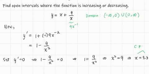 identify-the-open-intervals-on-which-the-function-is-increasing-or-decreasing-yxfrac9x