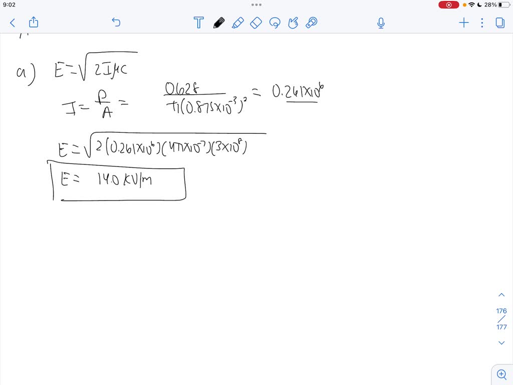 A heliumneon laser produces a beam of diameter 1.75 mm, delivering 2.