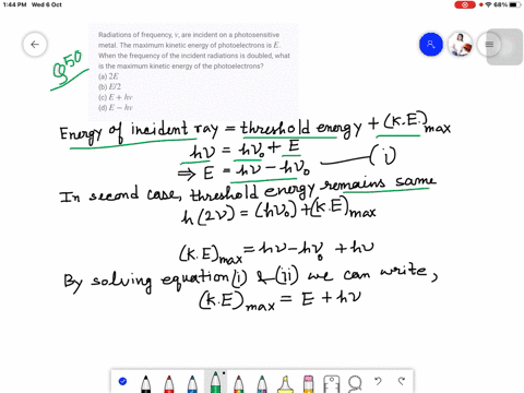 radiations-of-frequency-v-are-incident-on-a-photosensitive-metal-the-maximum-kinetic-energy-of-photo