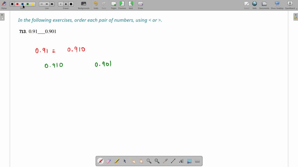 Order each pair of numbers, using < or >. 0.910.901 | Numerade