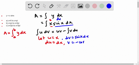 solve-the-given-problems-by-integration-find-the-area-bounded-by-yx-sin-x-the-x-axis-a-between-0-and