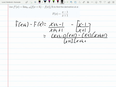 use-fprimexlim-_h-rightarrow-0fxh-fx-h-to-find-the-derivative-at-x-fxfracx-1x1-2