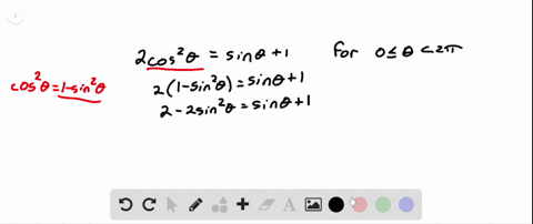 find-all-solutions-of-each-equation-for-the-given-interval-2-cos-2-thetasin-theta1-0-leq-theta2-pi