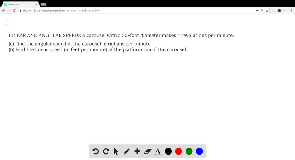 SOLVED:LINEAR AND ANGULAR SPEEDS A carousel with a 50-foot diameter ...