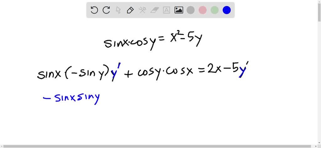 Find $d y / d x$ by implicit differentiation.
$\sin x \cos y=x^{2}-5 y$