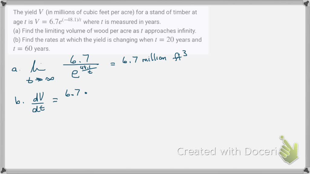 SOLVED The yield V (in millions of cubic feet per acre) for a stand of