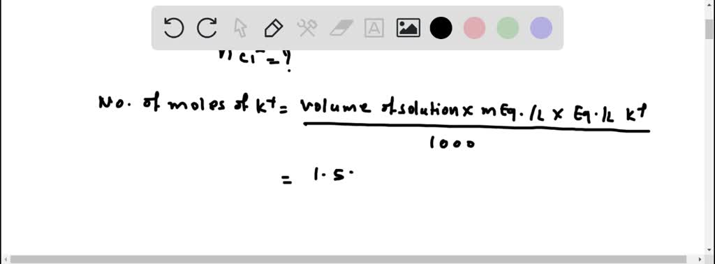 An intravenous solution to replace potassium loss contains 40. mEq/L each of $\mathrm{K}^{+}$ and $\mathrm{Cl}^{-}$. How many moles each of $\mathrm{K}^{+}$ and $\mathrm{Cl}^{-}$ are in $1.5 \mathrm{~L}$ of the solution?